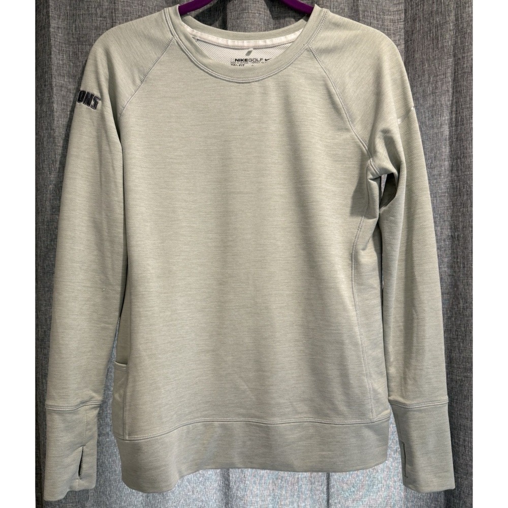 Nike Golf DriFit Womens M Crew Gray Long Sleeve Sweatshirt Thumb Holes Pistons